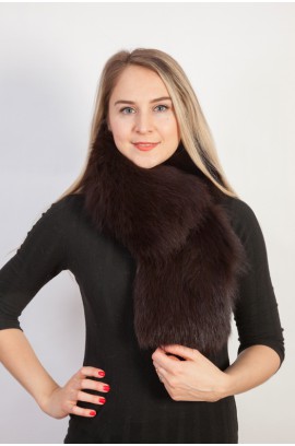 Brown fox fur scarf-collar (Dark brown)